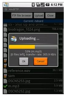 AndFTP - Upload Progress Section 