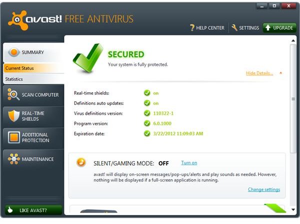 UI of Avast 6