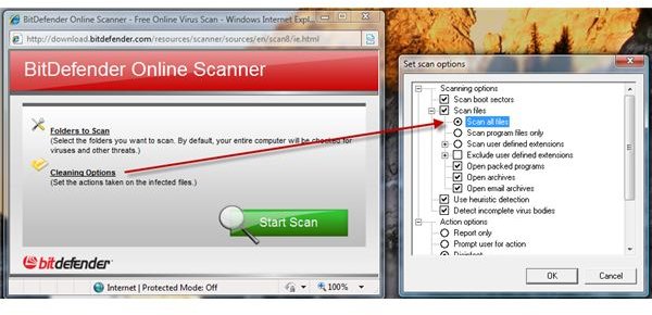BitDefender Online Virus Scan Options
