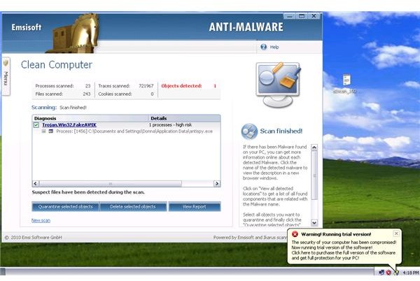 EmsiSoft Anti-Malware detection on fake MSE alert
