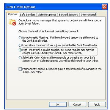 Junk E-mail Options