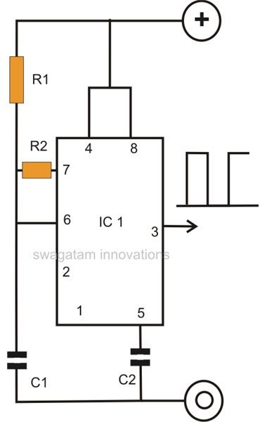 IC 555 Astable Mode Circuit Diagram, Image