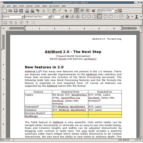 AbiWord open source software for editing articles 