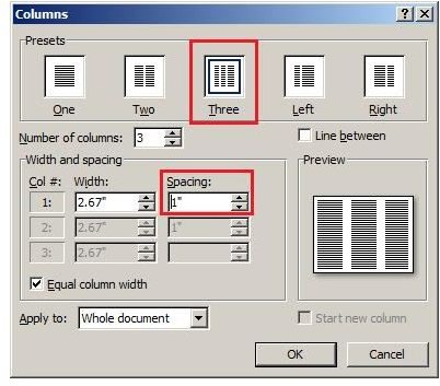 Step 3 - Setting Up the Column Gutter Space in Word.