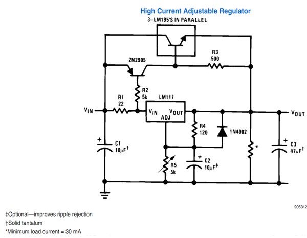 LM317 High Current Adjustable Regulator Circuit Diagram, Image