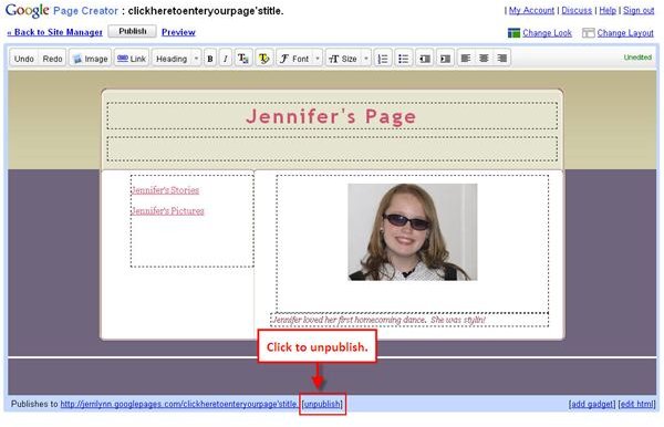 Figure 2: You can unpublish a page from inside the Edit Page screen, too.
