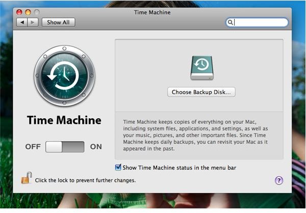 Time Machine pane prior to setup