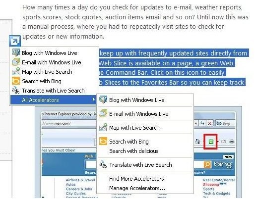 Internet Explorer 8 review of features like Accelerators