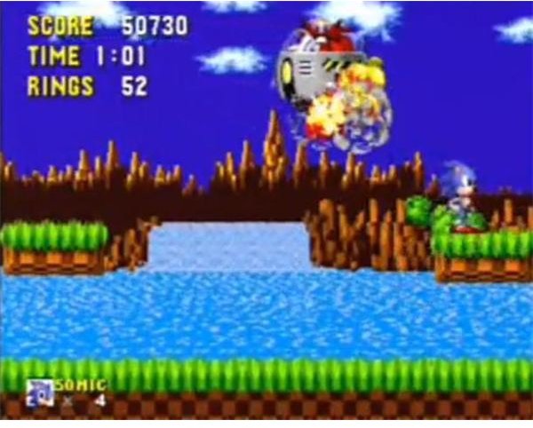 Sonic taking on Dr. Robotnik in Green Hill Zone - Act 3.
