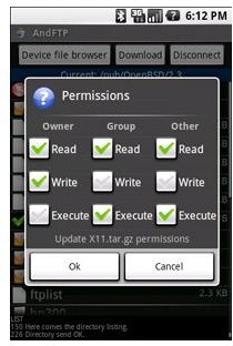 AndFTP For Google Android - CHMOD