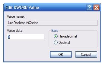 Alter the UseDesktopIniCache DWORD Value to fix the Internet Explorer Favorites menu lag