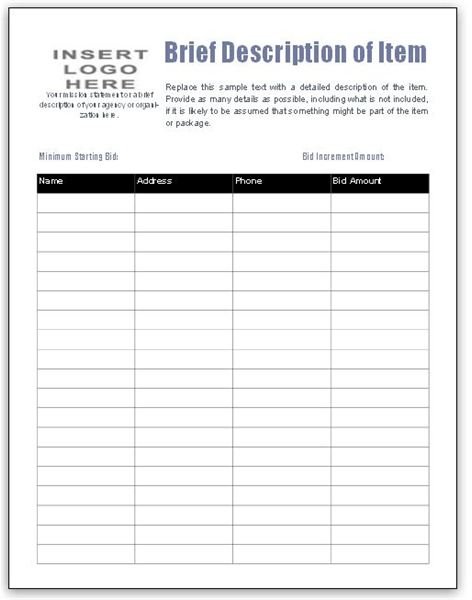 Silent Auction Item Description Template