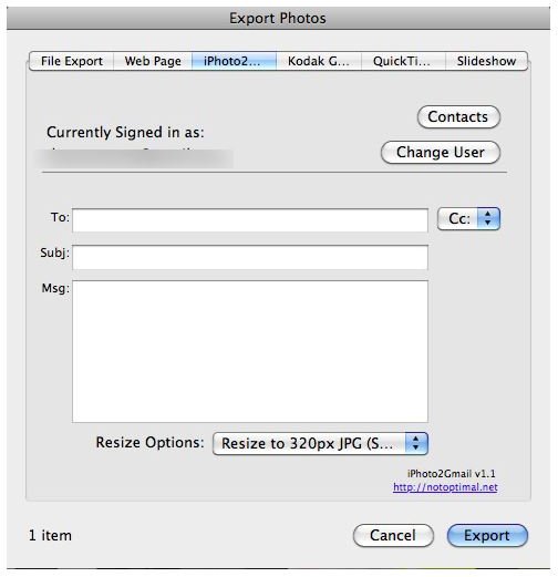 iPhoto2Gmail - Free iPhoto Plugin for Sending Photos Through Gmail