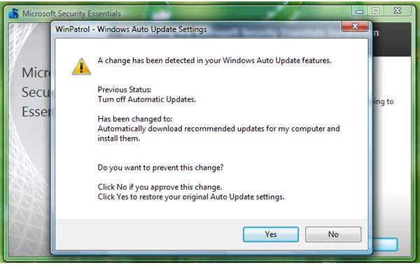 MSE 2 modify settings of Automatic Updates in Windows