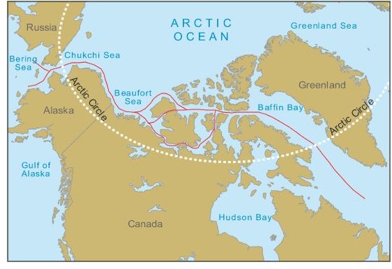 Northwestern Passage Linking the Pacific and the Atlantic Oceans