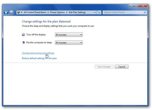 Change Advanced Power Settings