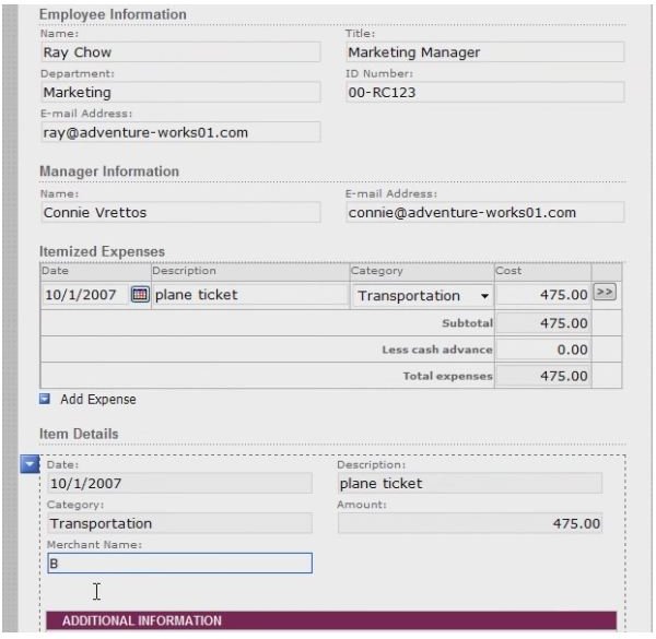 WorkFlow Expenses - Details