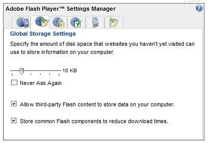 Control Panel Global Storage Settings