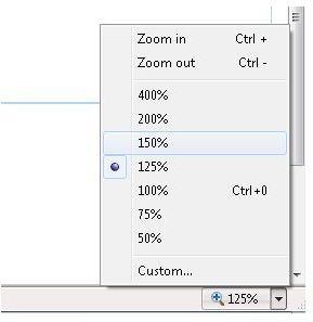 Click the current zoom setting to select a new one