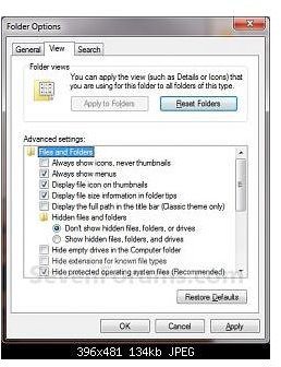 Fig 7 - View Folder Options - Windows 7 Explorer