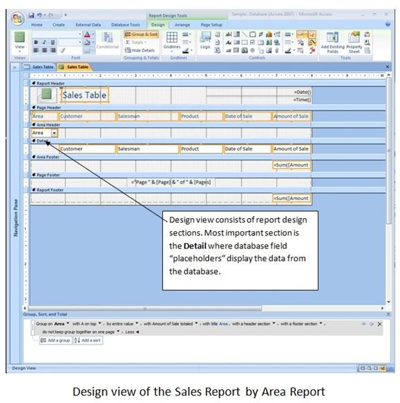 Sales Report Design View