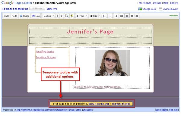 Figure 2: Use this temporary toolbar to view and share your web pages.