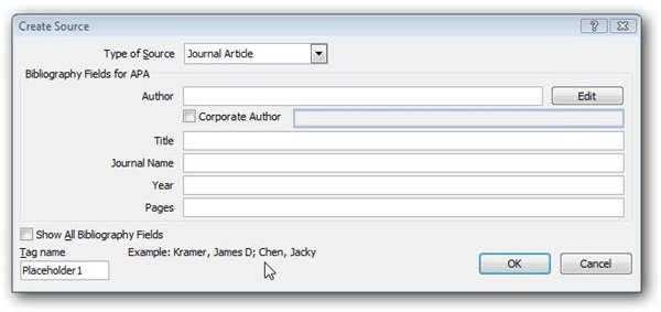 how to insert a citation in word 2007