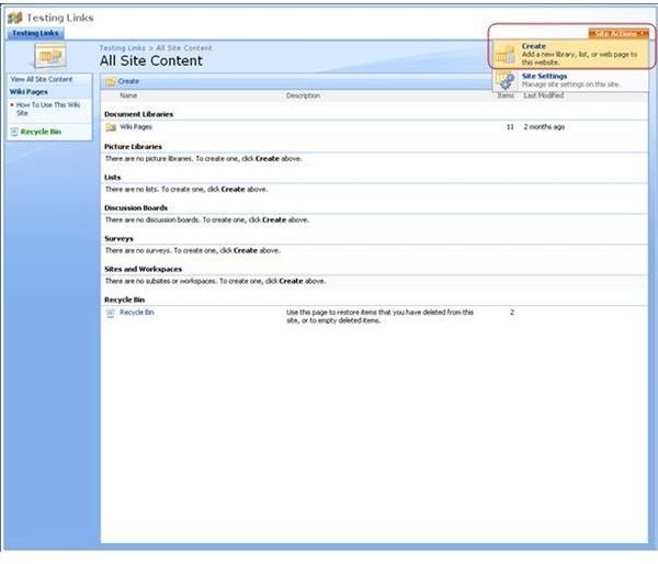 Step 2 - Creating the List in SharePoint 2007.