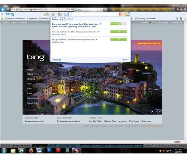 Reward points are based on the use of the Bing search engine.