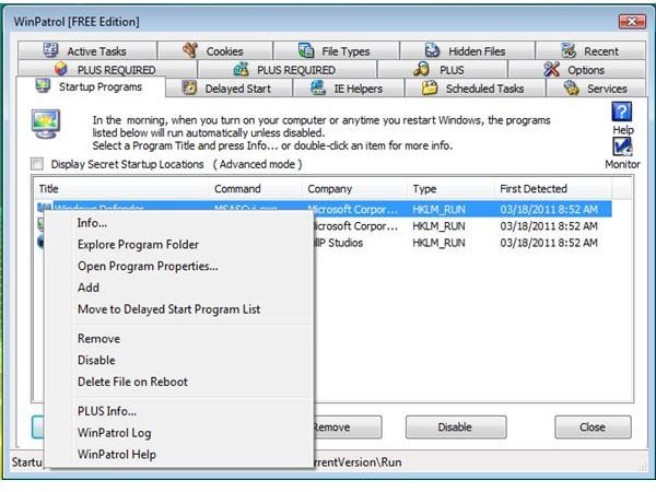 Features and Options in Using WinPatrol 2011