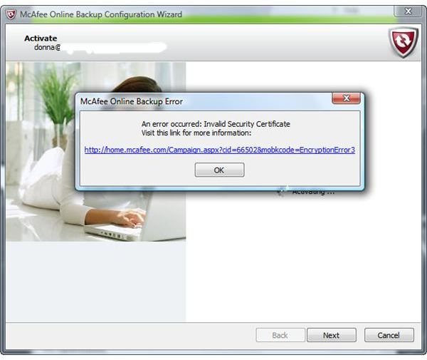 Backup Error Message in McAfee Internet Security 2011