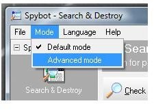 Switch to Advanced Mode in Spybot Search and Destroy to Use Exclusion Rules
