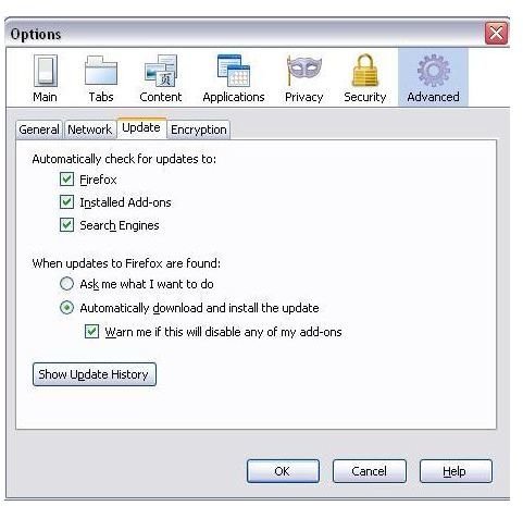 Firefox Updating Options Window