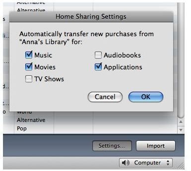 iTunes Home sharing Import