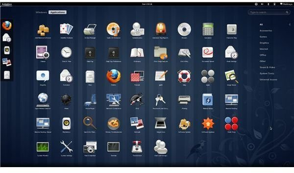 The Fedora 15 Applications Menu