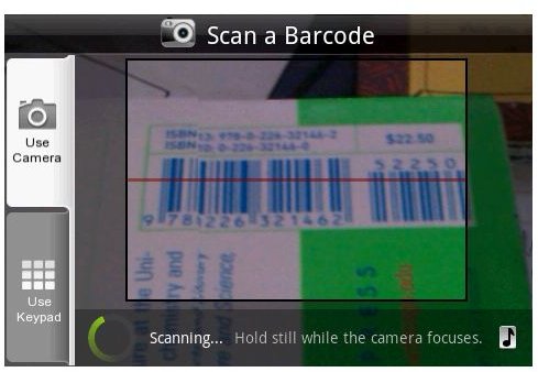 Shop Savvy scanning a barcode on an HTC Hero