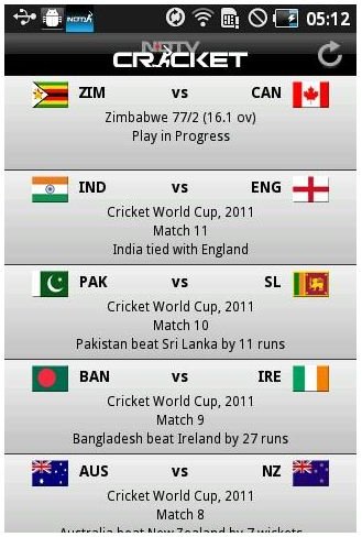 NDTV Cricket 2 Fixtures Table