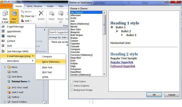 Outlook 2010 Stationery for a Single Message