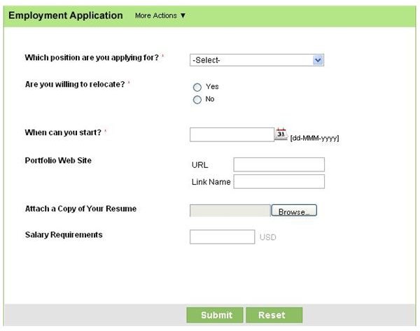 Screenshot Zoho Job Application