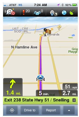 Waze for iPhone Map Screenshot