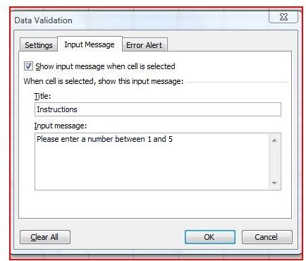 Make User Messages in Excel
