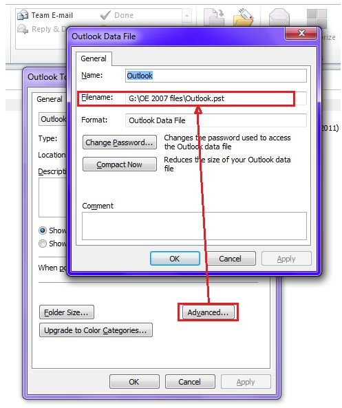 Fig 2 - Backup Outlook Email Accounts - Finding the Location of Data File