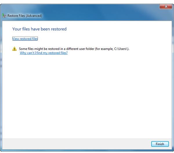 Successful restore by Windows 7 backup files from Vista backup files