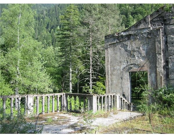 Ruins of Stalins summer-house by the lake Ritsa