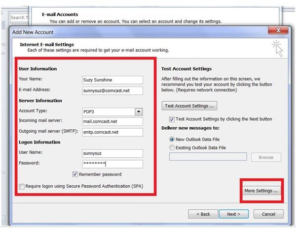 google mail settings in outlook