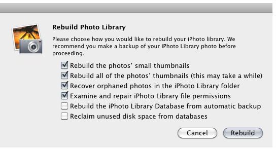 iPhoto rebuild DB