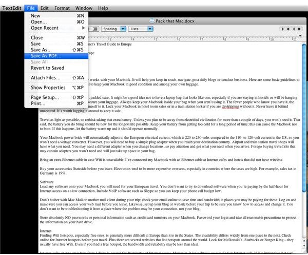 Saving a document as a PDF in TextEdit