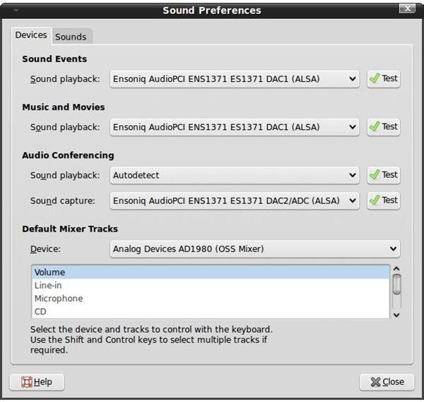 Gnome Sound Preferences