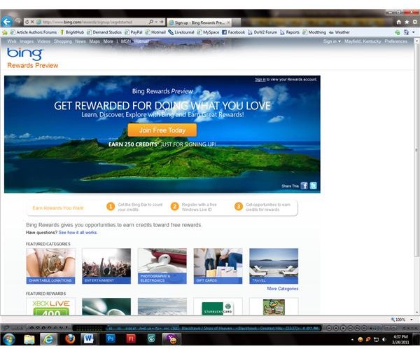 Signing up for Bing Rewards requires a Windows Live ID.