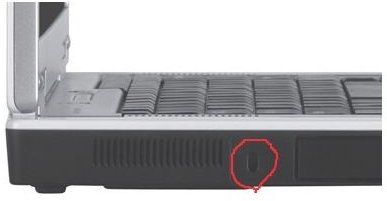 Security slot denoted with red marker. Image source: www.direct-laptops-guide.com